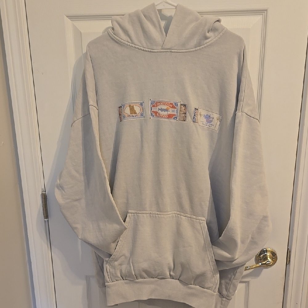 Light Gray Pullover Hoodie with Colorful Graphic